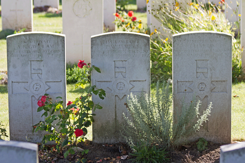 Gravestones of A E Gwillam John Harris and E E James