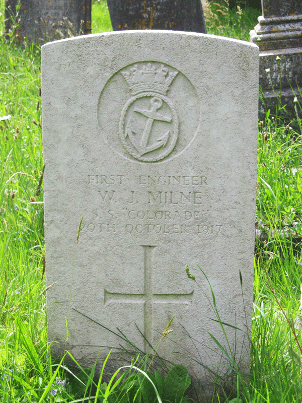 Wllliam John Milne headstone at Longcross Cemetery Dartmouth