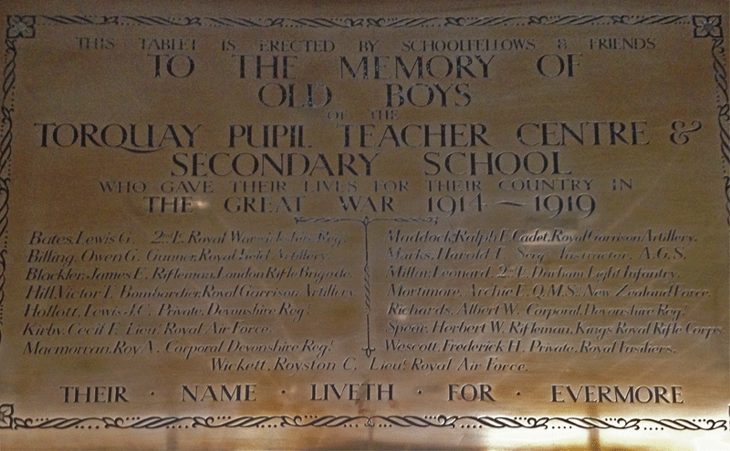Plaque in Torbay Boys Grammar School TBGS with George Lewis Bates