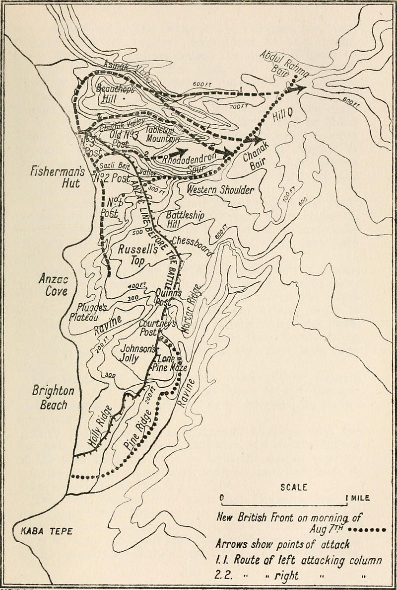Map showing Battle of Sari Bair First Phase