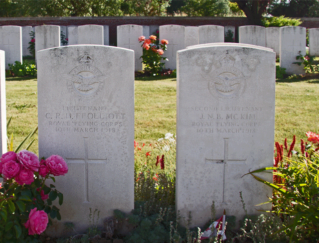 Ffolliott and McKim headstones at the Military Cemetery, Rue Petillon, Fleurbaix