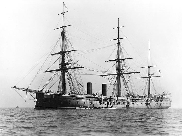 HMS Northumberland with three masts in 1890