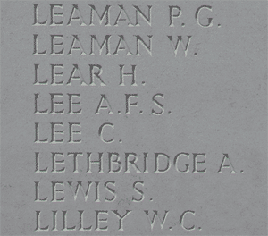 Aubrey Frederick Samuel Lee on Loos Memorial at Dud Corner Cemetery