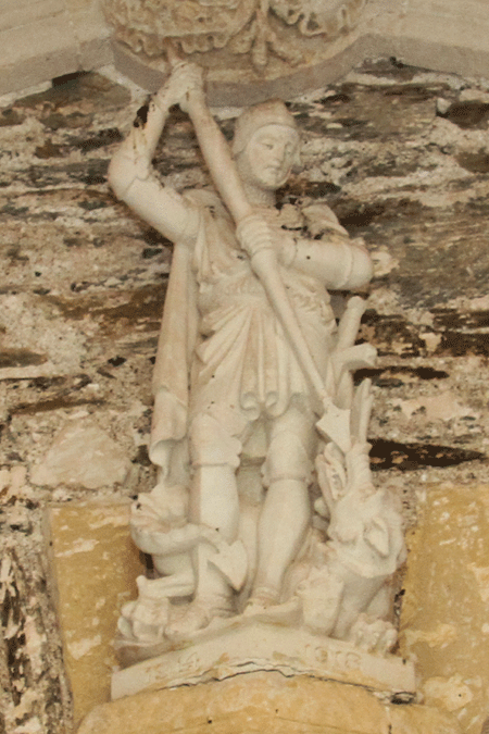 Statue of St George in the porch of St George's Church Dittisham