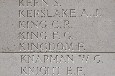 Frederick George King on Loos Memorial at Dud Corner Cemetery