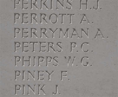 Percy Cyril Peters on Loos Memorial at Dud Corner Cemetery