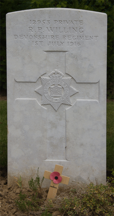 Robert Willing Gravestone in Devonshire Cemetery