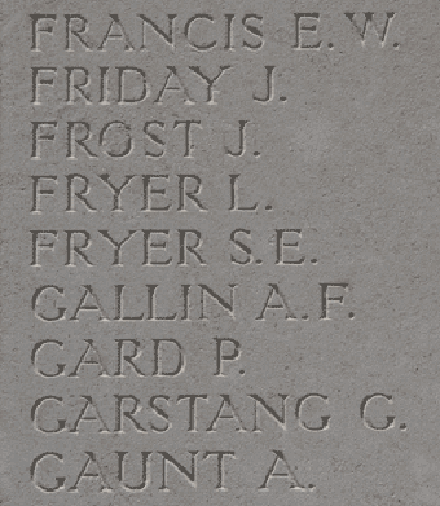 Samuel Edward Fryer on Loos Memorial at Dud Corner Cemetery