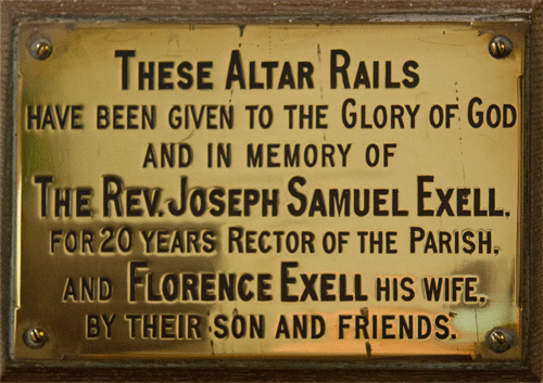 Plaque for Altar Rails at St Peter's Church Stoke Fleming