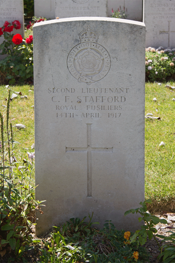 Cyril Francis Stafford headstone at Haute-Avesnes Cemetery