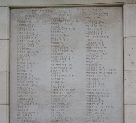 Somersets Light Infantry and Frederick John Widdicombe at Tyne Cot Memorial