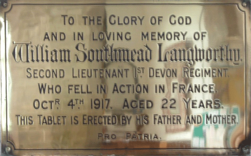 William Southmead Langworthy memorial at St George's Modbury